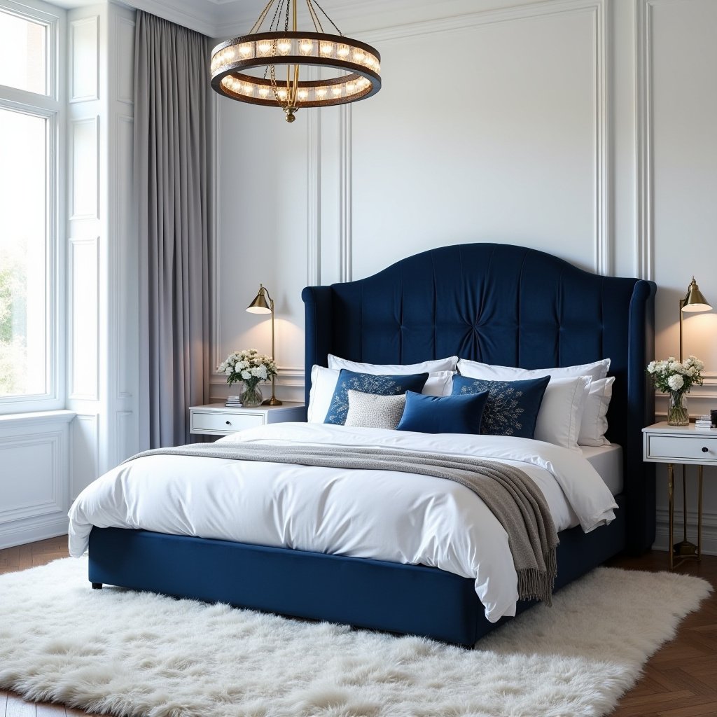 white and blue bedroom 38